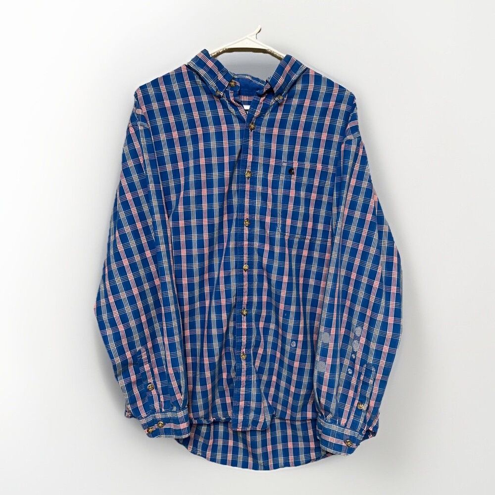 Carhartt Mens Blue Plaid Button-Up Size XL  RN 14806